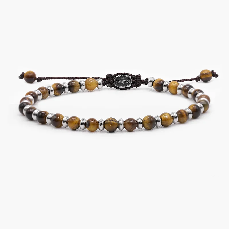 layered bracelets for women -Beaded Bracelet With Tiger Eye and Silver Beads