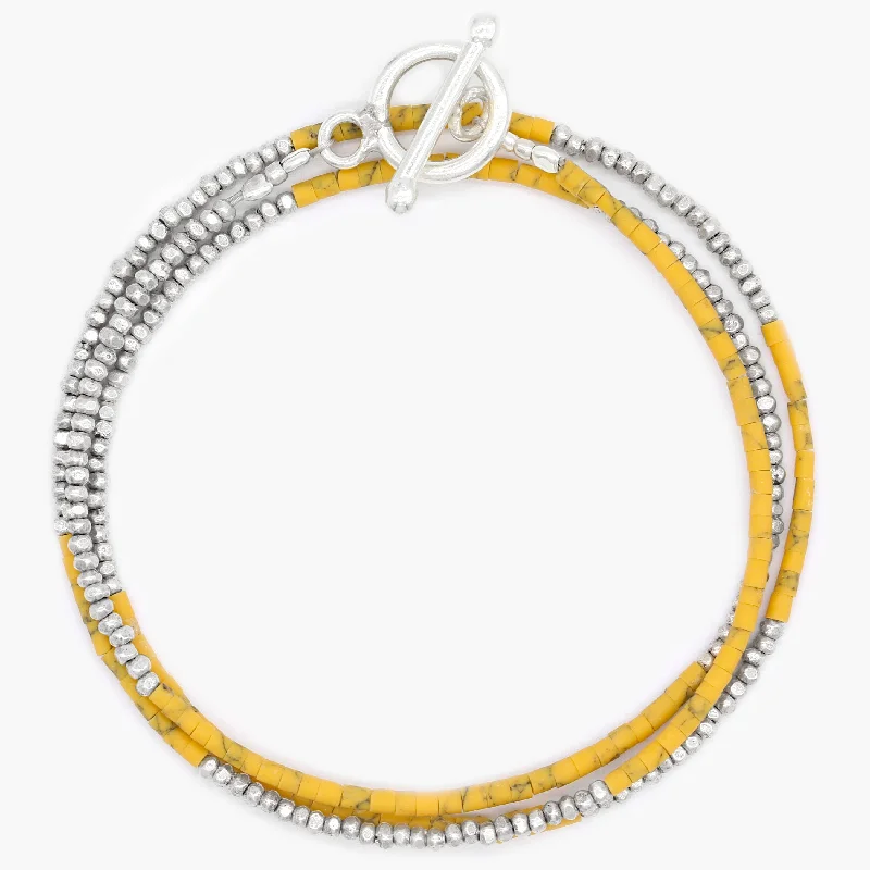 gold tennis bracelets -3 Laps Bracelet With Afghani And Sterling Silver Beads