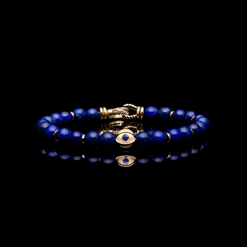 pearl bangles for women -18k Gold Evil Eye Bracelet | Lapis Lazuli Beaded Bracelet In Laurel Clasp