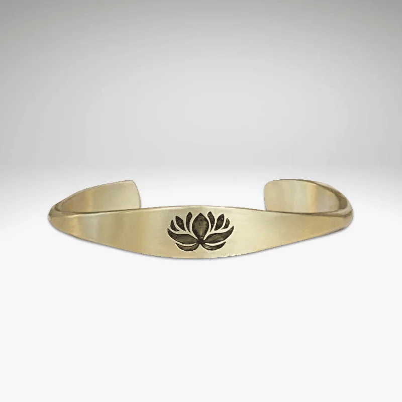 chunky bracelets for women -Lotus Signet Cuff Bracelet