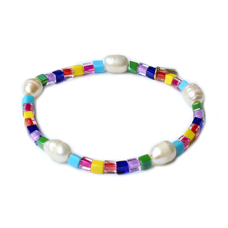 bracelet charm sets for women -Pearl Rainbow Beaded Bracelet