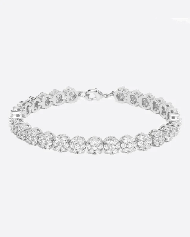 colorful bangles for women -FLOWER TENNIS BRACELET 925. - 8MM WHITE GOLD