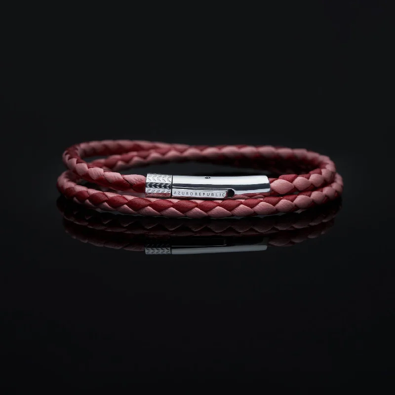 custom engraved bangles -Red, Pink Leather Wrap Bracelet