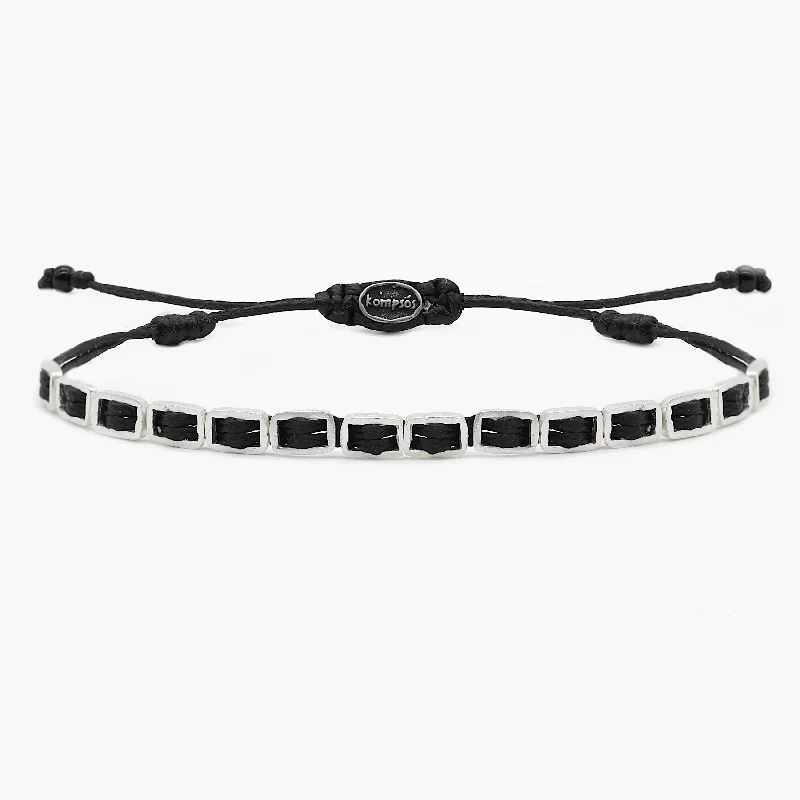 stylish bracelets for women -Adjustable Bracelet With Handmade Sterling Silver Beads (Black)