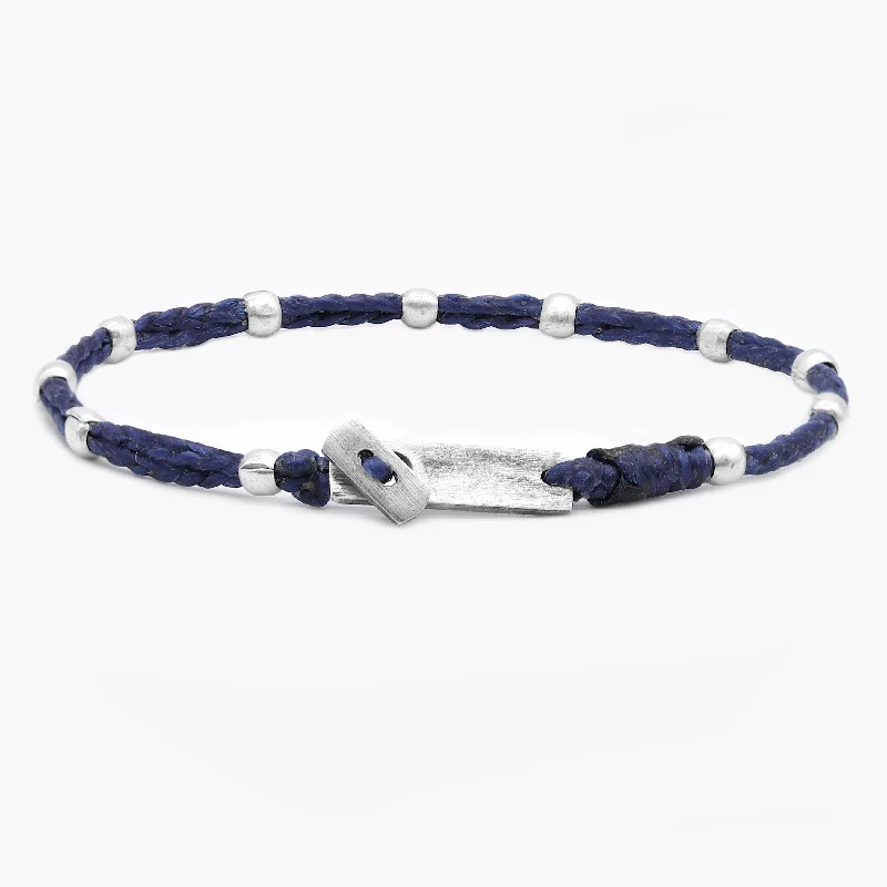 wedding bracelets for women -Double Braided Cord With Sterling Silver Crimped Beads Bracelet (Navy)